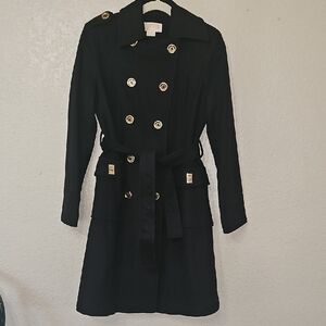 Michael Kors Wool Black Trench Coat with Gold Buttons